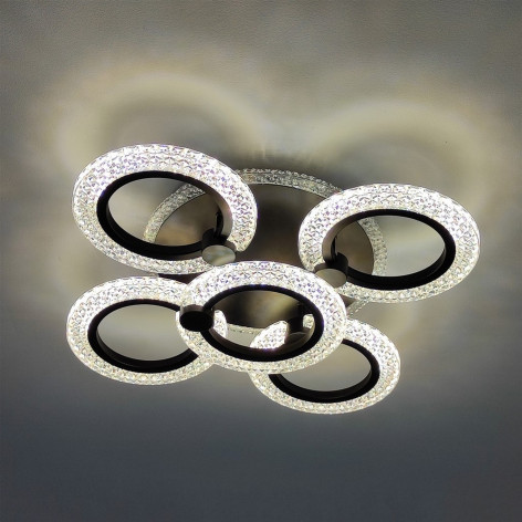 Люстра светодиодная 5 плафонов 54*13см 70Вт 2620LM 15м2 3 цвета прилож пульт черный Baizheng