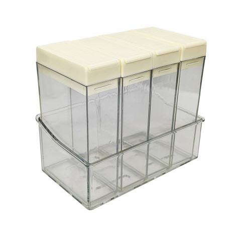 Набор пластиковых емкостей 4 шт для сыпучих 13,5х7,8х11,5 см с подставкой прозрачный Baizheng