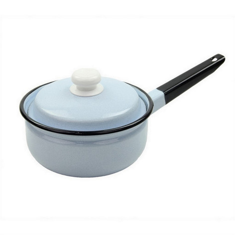 Ковш эмалированный 1,5 л с крышкой пласт кнопка серо-голубой Стальэмаль