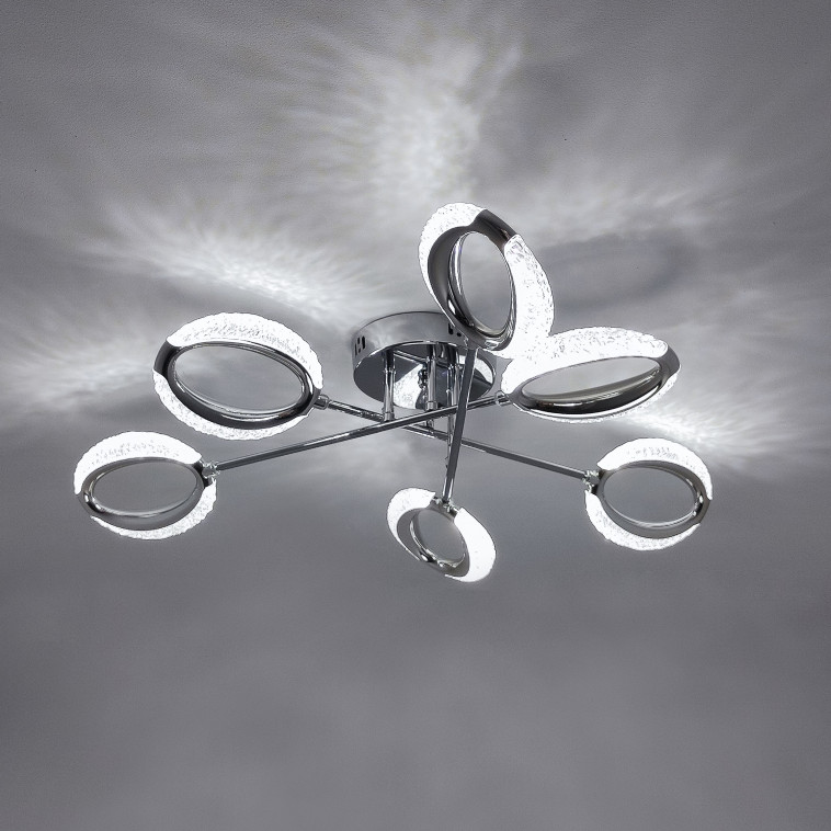 Фото Люстра светодиодная 6 плафонов 82*15 см 72Вт 9000LM 30м2 3 цвета пульт хром Baizheng