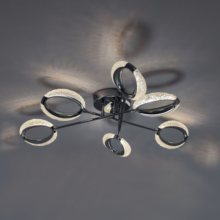 Изображение Люстра светодиодная 6 плафонов 82*15 см 72Вт 9000LM 30м2 3 цвета пульт хром Baizheng