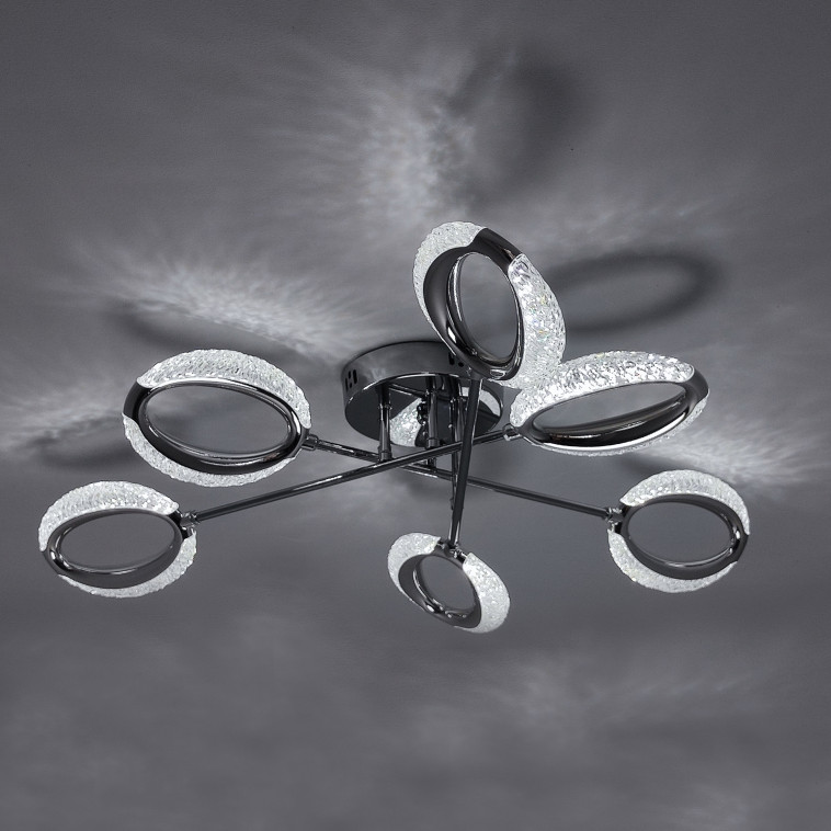 Картинка Люстра светодиодная 6 плафонов 82*15 см 72Вт 9000LM 30м2 3 цвета пульт хром Baizheng