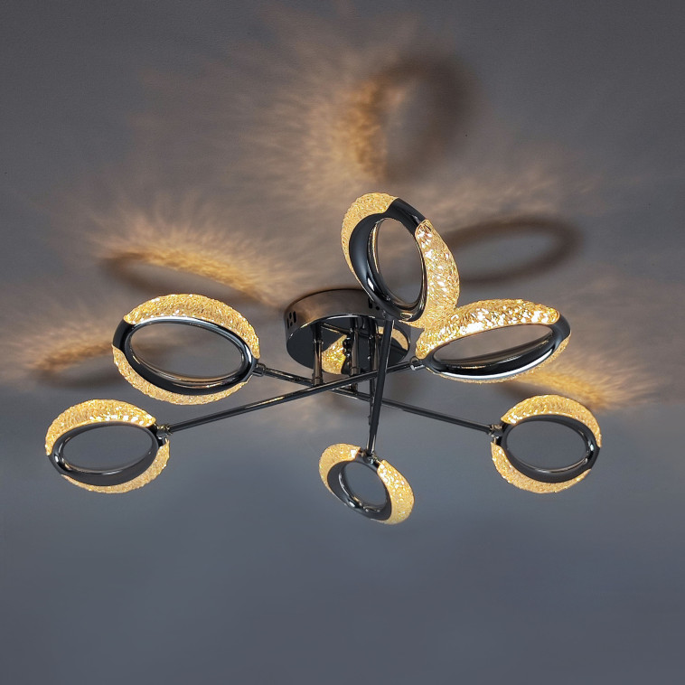 Фотография Люстра светодиодная 6 плафонов 82*15 см 72Вт 9000LM 30м2 3 цвета пульт хром Baizheng