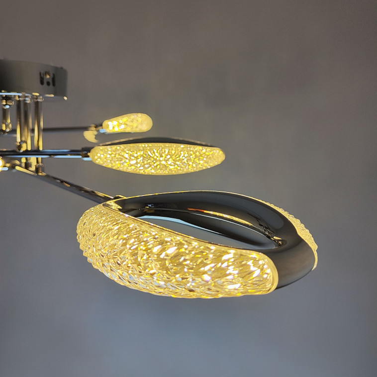 Cнимок Люстра светодиодная 6 плафонов 82*15 см 72Вт 9000LM 30м2 3 цвета пульт хром Baizheng