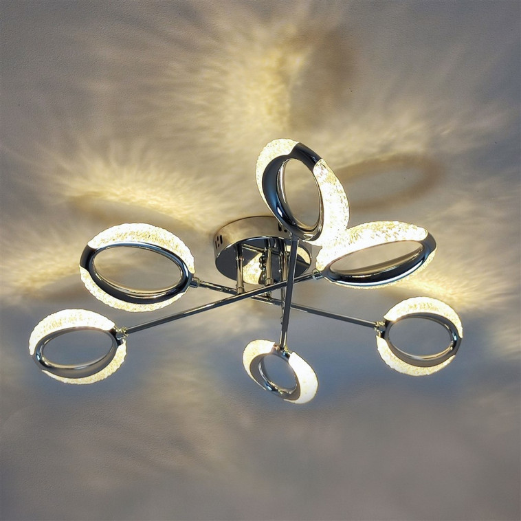 Люстра светодиодная 6 плафонов 82*15 см 72Вт 9000LM 30м2 3 цвета пульт хром Baizheng