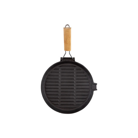 Сковорода-гриль чугунная 26 см с деревянной складной ручкой индукция Padella Mallony