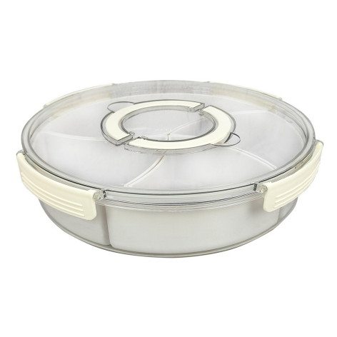 Менажница пластиковая 350х350*80 мм 4-х секционный прозрачный белый BZ-2142 Baizheng