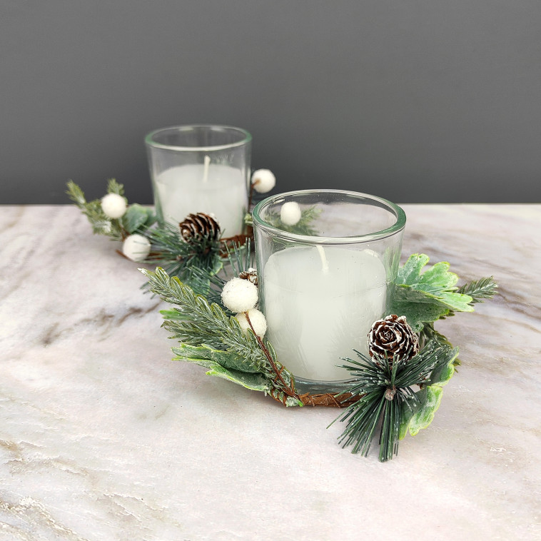 Изображение Свеча новогодняя в стакане 6 см 2 шт декор белый NP-3102 Baizheng