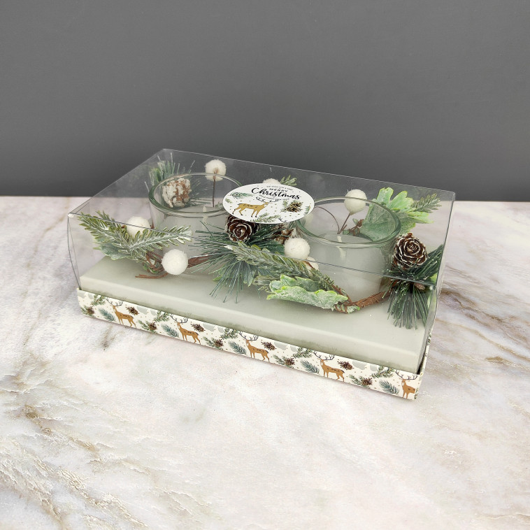 Рисунок Свеча новогодняя в стакане 6 см 2 шт декор белый NP-3102 Baizheng