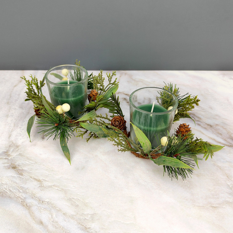 Фото Свеча новогодняя в стакане 6 см 2 шт декор зеленый NP-3099 Baizheng