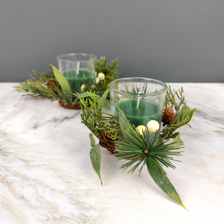 Изображение Свеча новогодняя в стакане 6 см 2 шт декор зеленый NP-3099 Baizheng