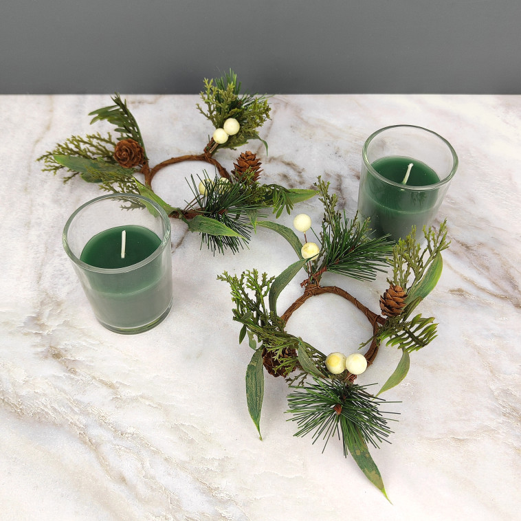 Картинка Свеча новогодняя в стакане 6 см 2 шт декор зеленый NP-3099 Baizheng