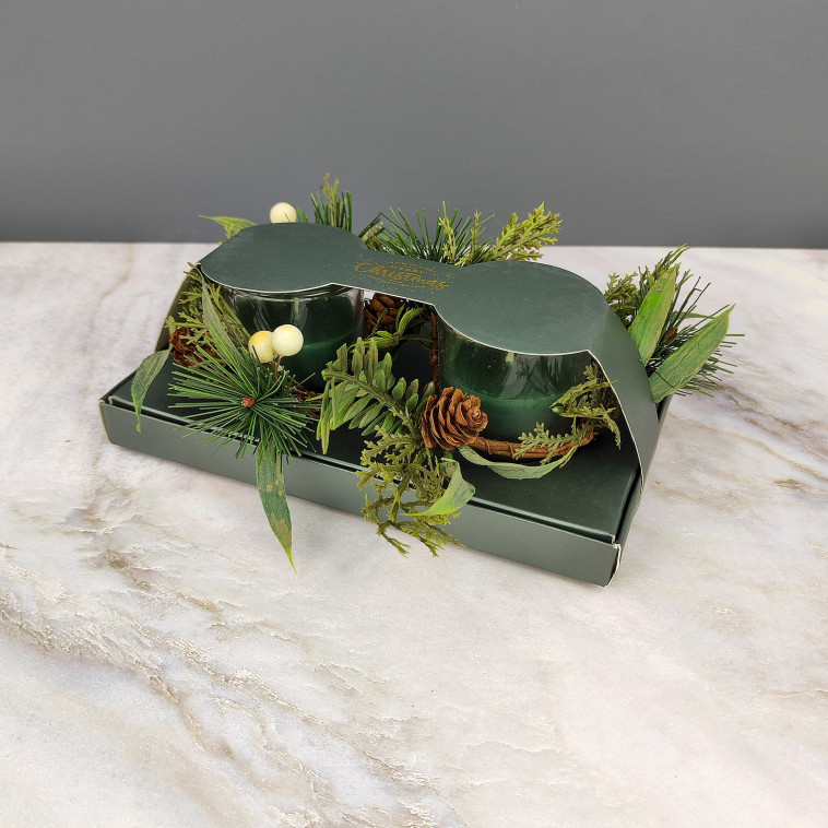 Cнимок Свеча новогодняя в стакане 6 см 2 шт декор зеленый NP-3099 Baizheng