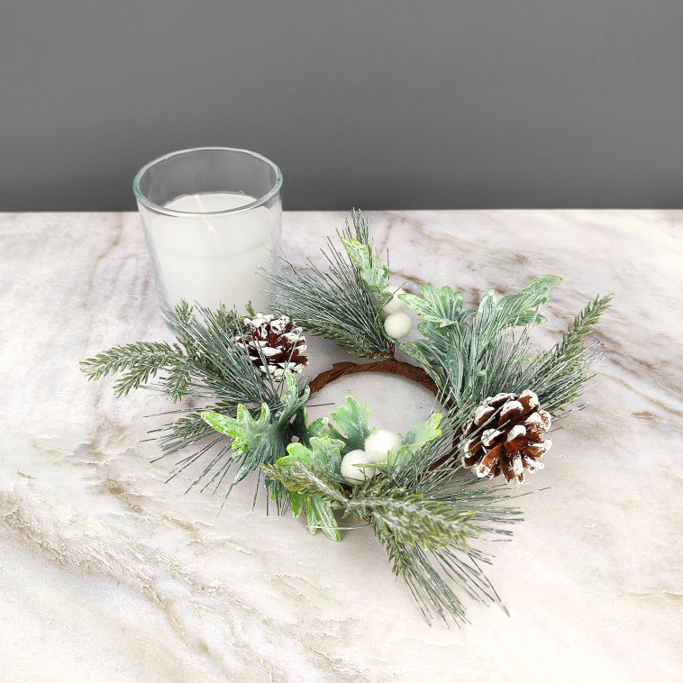 Изображение Свеча новогодняя в стакане 8 см декор белый NP-3103 Baizheng