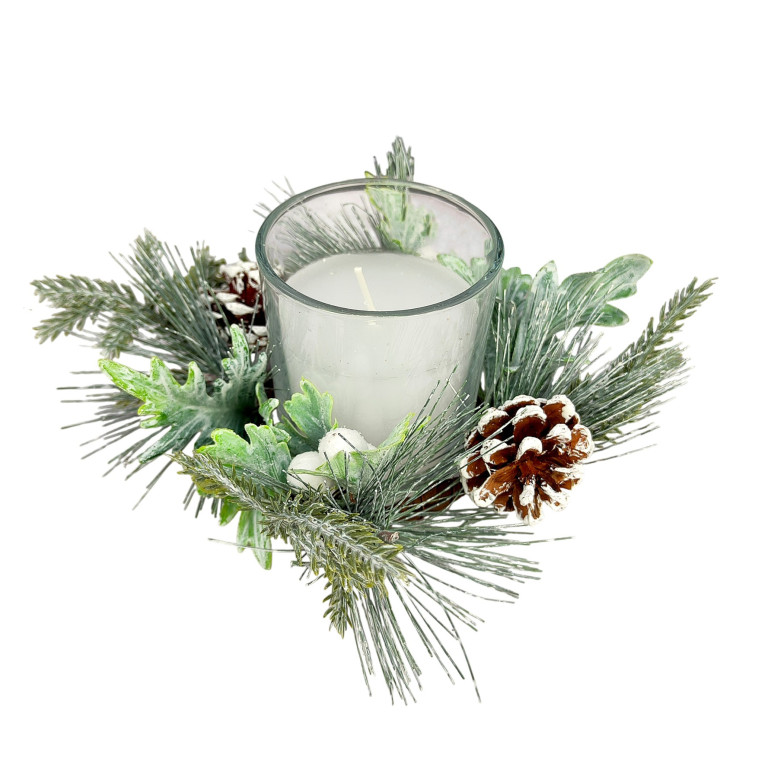 Свеча новогодняя в стакане 8 см декор белый NP-3103 Baizheng