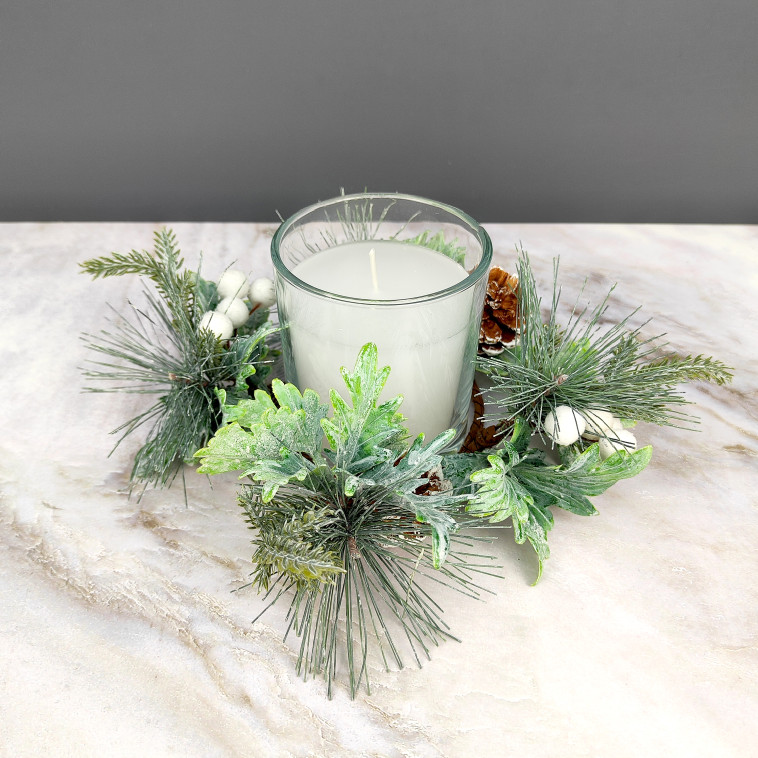 Изображение Свеча новогодняя в стакане 8 см декор белый NP-3104 Baizheng