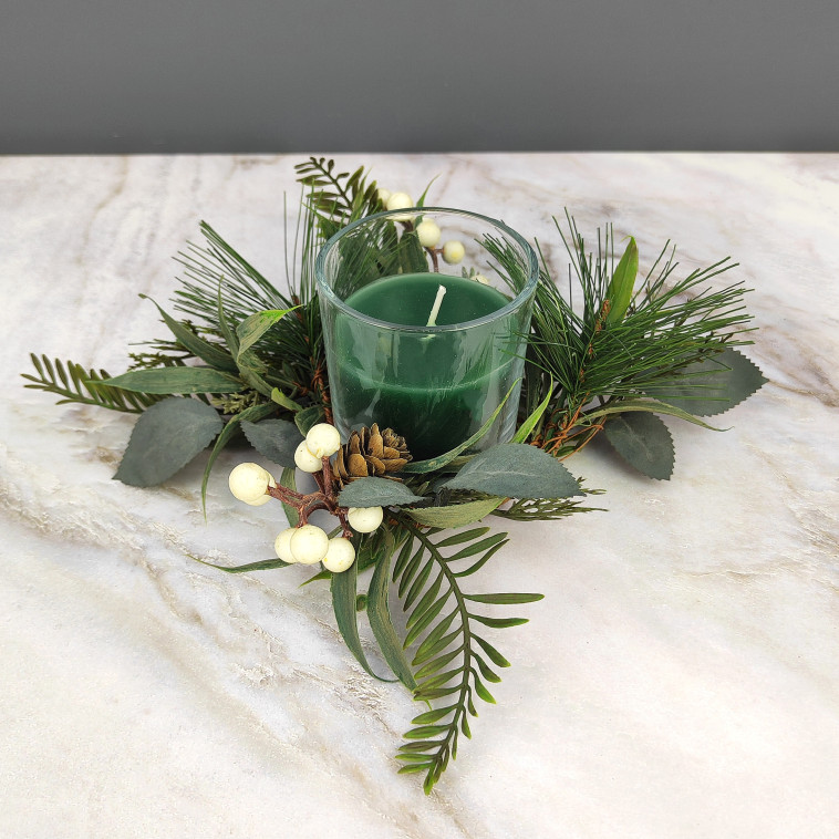 Фото Свеча новогодняя в стакане 8 см декор зеленый NP-3096 Baizheng