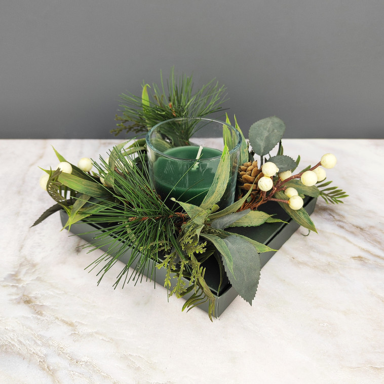 Картинка Свеча новогодняя в стакане 8 см декор зеленый NP-3096 Baizheng