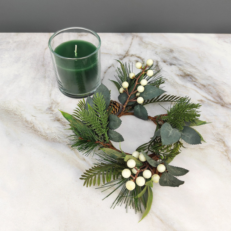 Изображение Свеча новогодняя в стакане 9 см декор зеленый NP-3097 Baizheng