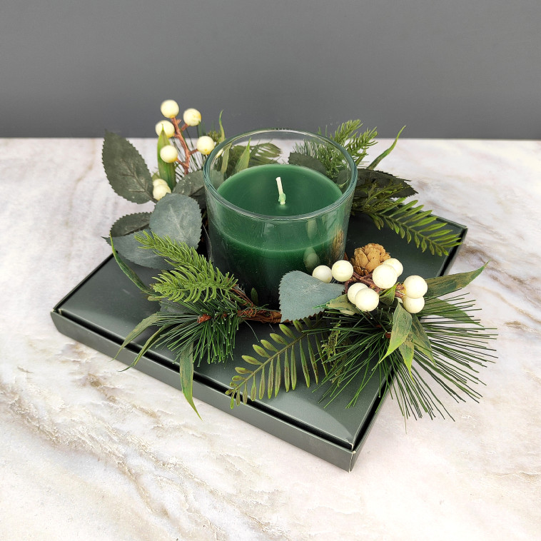 Фотография Свеча новогодняя в стакане 9 см декор зеленый NP-3097 Baizheng