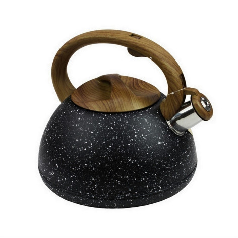 Чайник нержавеющая сталь 3 л со свистком черный мрамор Baizheng