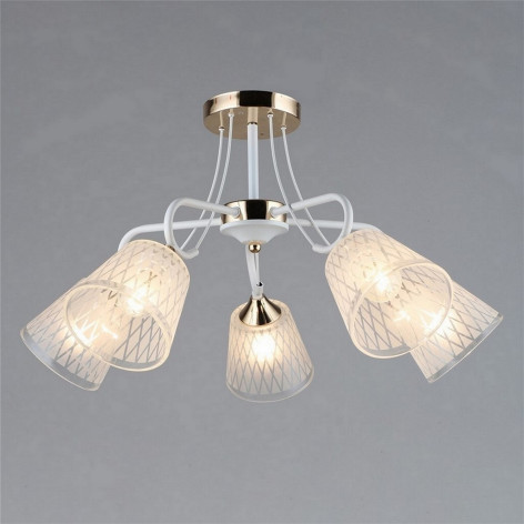 Люстра 5 плафонов 61*33 см Е27 60Вт 20м2 плафон стекло белый золото Baizheng