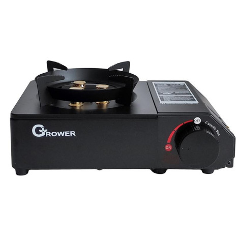 Плита газовая портативная 24,5х21х7 см с магнитн фикс баллон в чемод черно серебристый Grower