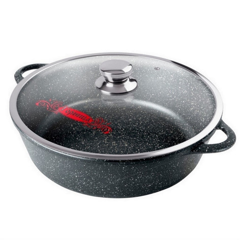 Жаровня алюминиевая  3,5 л 26х9,5 см стекл крышка под упак Универсальная Гранит Горница