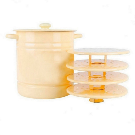 Мантоварка эмалированная 12 л 4 вставки пласт кнопка палевый Стальэмаль