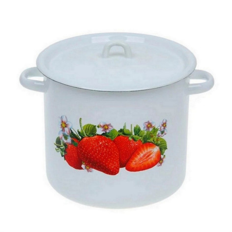 Кастрюля эмалированная 5,5 л петля белый Клубника садовая Стальэмаль