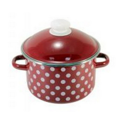 Кастрюля эмалированная 4 л пласт кнопка ободок вишневый крышка вишневая Белый горох Стальэмаль