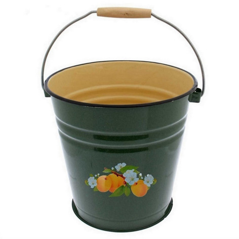 Ведро эмалированное 12 л без крышки зеленый рябчик/палевый Абрикос Стальэмаль