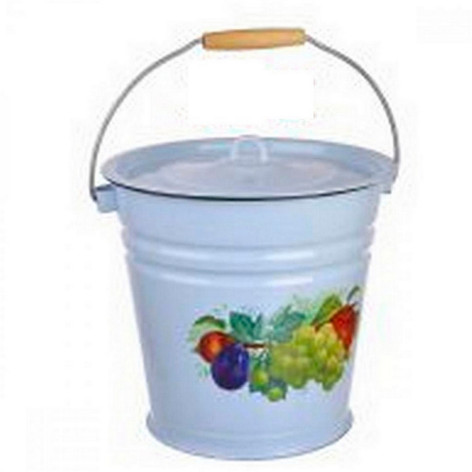 Ведро эмалированное 12 л с крышкой петля серо-голубой Дар лета Стальэмаль