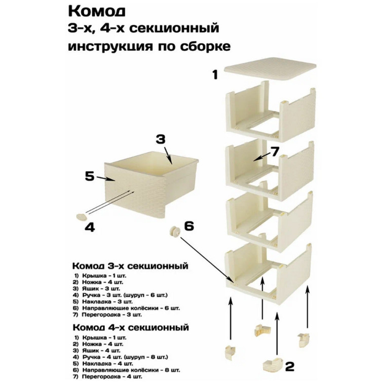 Фотография Комод пластиковый 3-х секционный 375х360х630 мм слоновая кость Плетенка Альтернатива