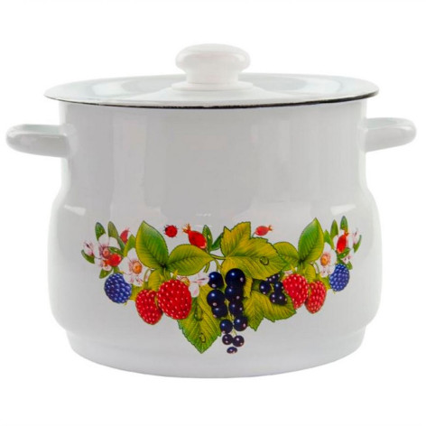 Кастрюля эмалированная 5,5 л пласт кнопка сферическая белый Ягодный чай Стальэмаль