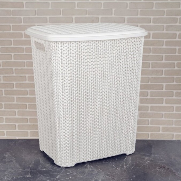 Фото Корзина пластиковая для белья 40 л 380х320х460 мм с крышкой белый Вязь Violet