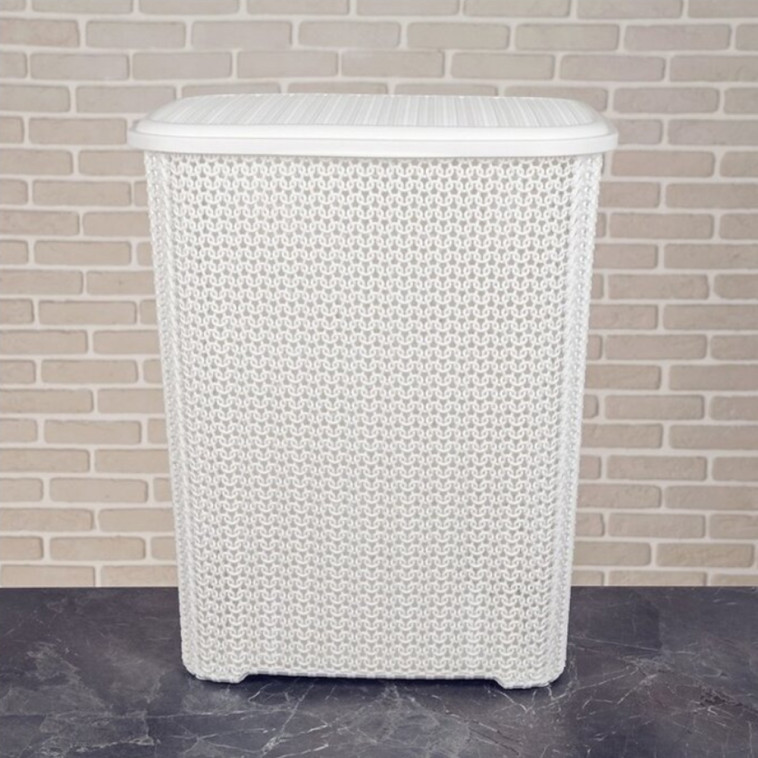 Картинка Корзина пластиковая для белья 40 л 380х320х460 мм с крышкой белый Вязь Violet