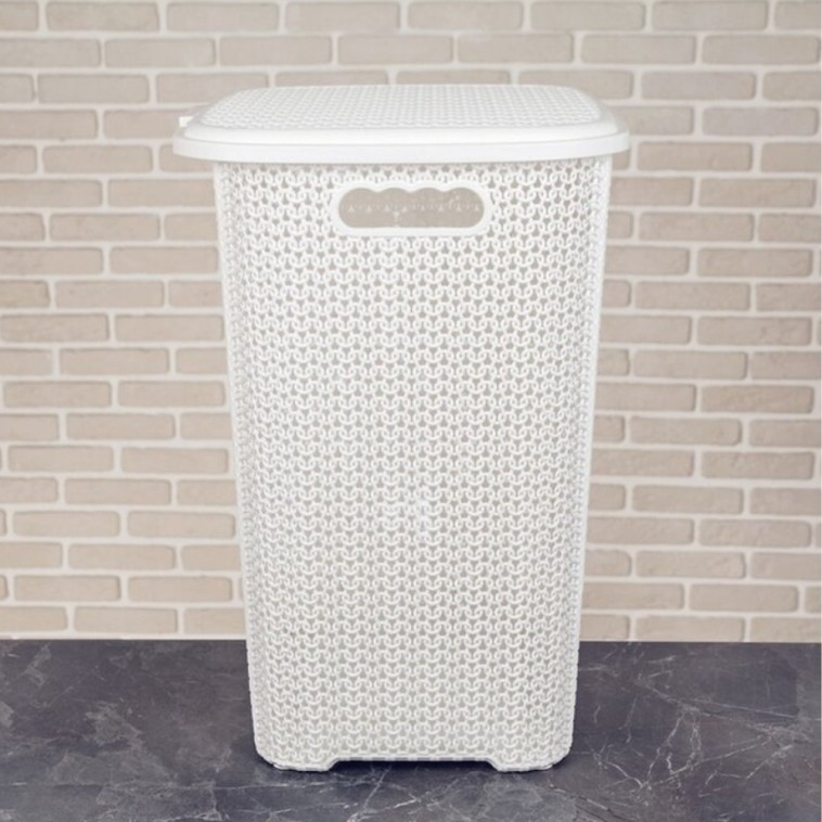 Фотография Корзина пластиковая для белья 40 л 380х320х460 мм с крышкой белый Вязь Violet