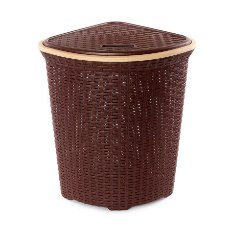 Корзина пластиковая для белья 60 л 405*405*570 мм угловая с крышкой коричневый Ротанг Violet