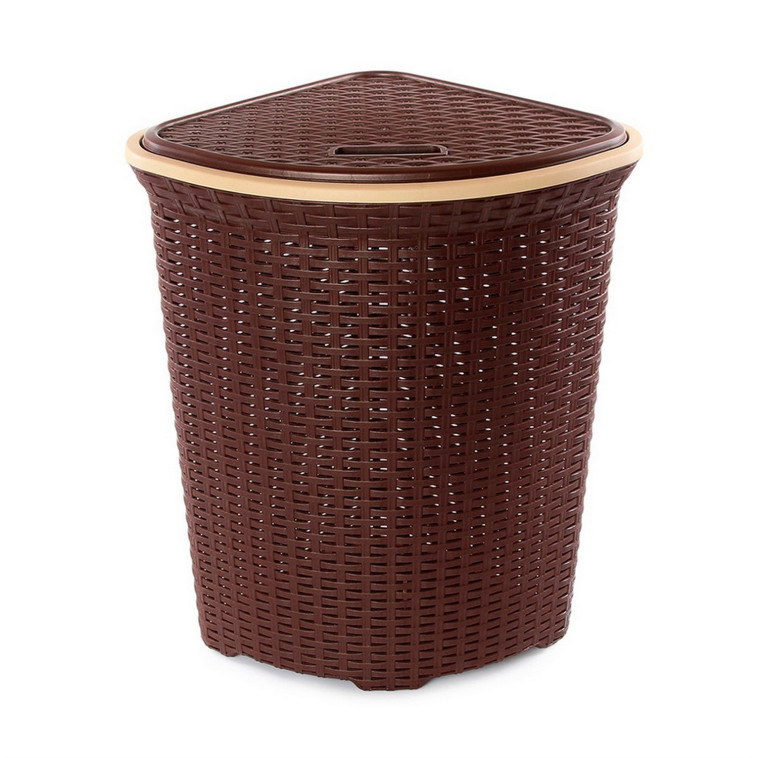 Корзина пластиковая для белья 60 л 405*405*570 мм угловая с крышкой коричневый Ротанг Violet