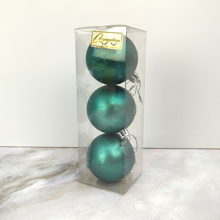 Картинка Набор пластиковых шаров d-6 см 3 шт темный нефрит Матовый Серпантин