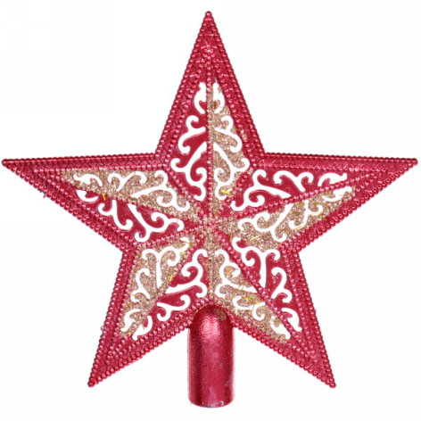 Верхушка пластиковая на елку Звезда 15*15 см красный Королева праздника Серпантин