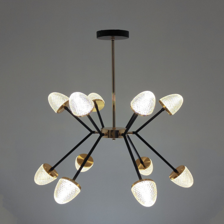 Фото Люстра светодиодная 12 плафонов 65*63 см 72Вт 18000LM 32м2 3 цвета черный золото Baizheng