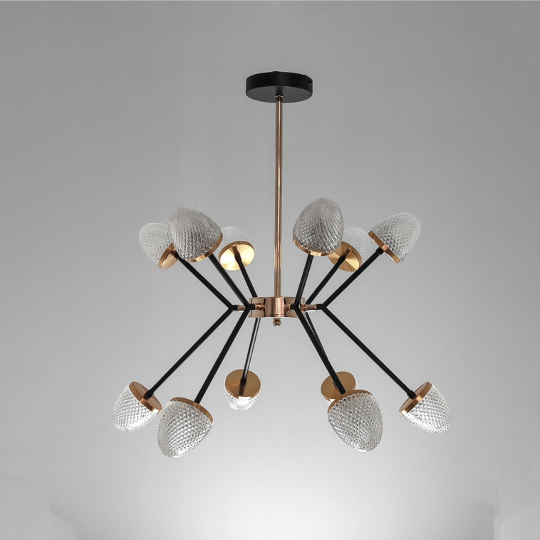 Cнимок Люстра светодиодная 12 плафонов 65*63 см 72Вт 18000LM 32м2 3 цвета черный золото Baizheng