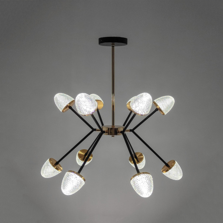 Рисунок Люстра светодиодная 12 плафонов 65*63 см 72Вт 18000LM 32м2 3 цвета черный золото Baizheng