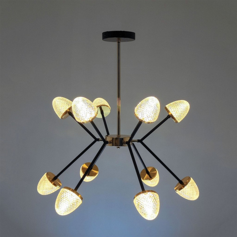 Люстра светодиодная 12 плафонов 65*63 см 72Вт 18000LM 32м2 3 цвета черный золото Baizheng