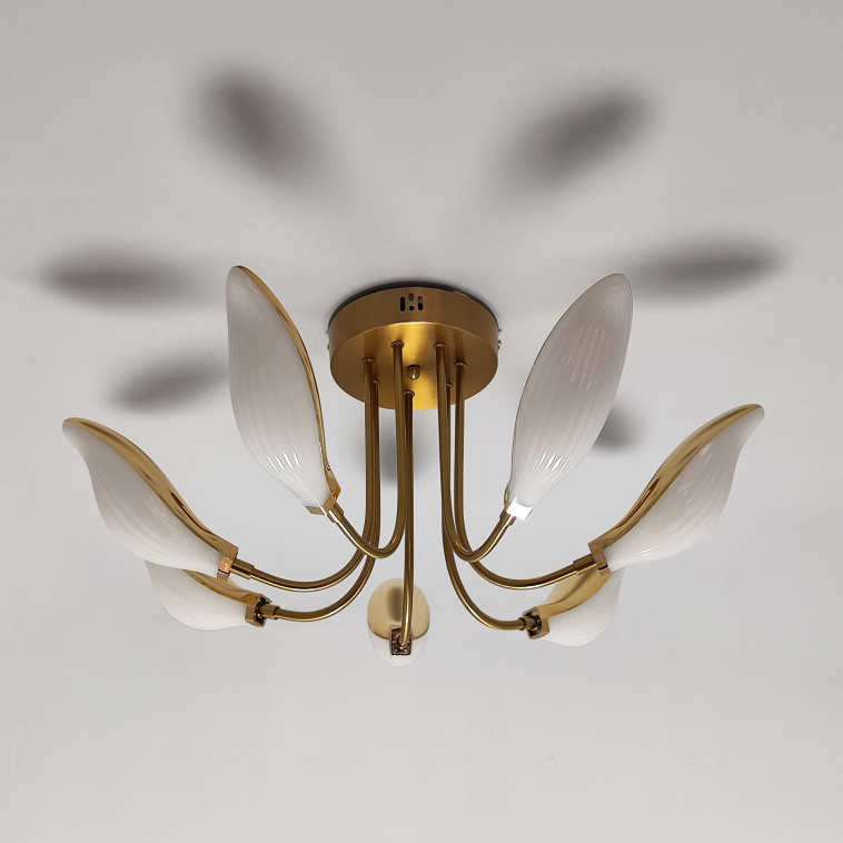 Фото Люстра светодиодная 5 плафонов 72*28 см 40Вт 10000LM 18м2 3 цвета пульт медь Baizheng