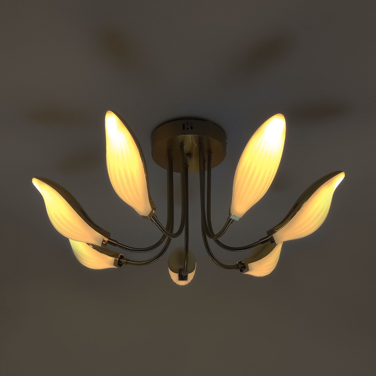 Изображение Люстра светодиодная 5 плафонов 72*28 см 40Вт 10000LM 18м2 3 цвета пульт медь Baizheng