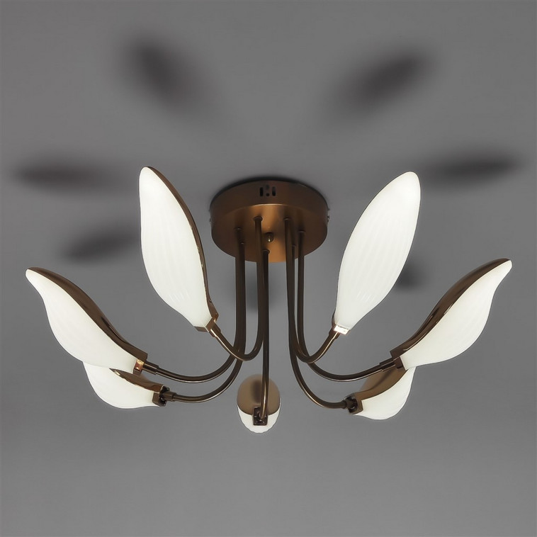 Люстра светодиодная 5 плафонов 72*28 см 40Вт 10000LM 18м2 3 цвета пульт медь Baizheng