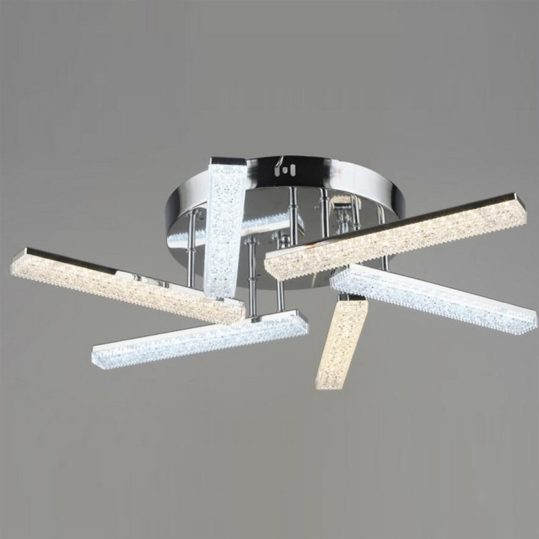 Фото Люстра светодиодная 6 плафонов 66*12 см 60Вт 15000LM 27м2 3 цвета пульт хром Baizheng